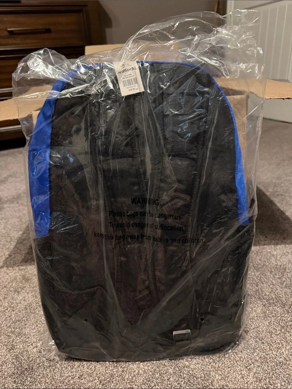 SeaWorld Blue and Black Backpack with Logo